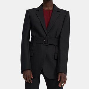 Theory Open Front Belted Blazer Size 12 Black New